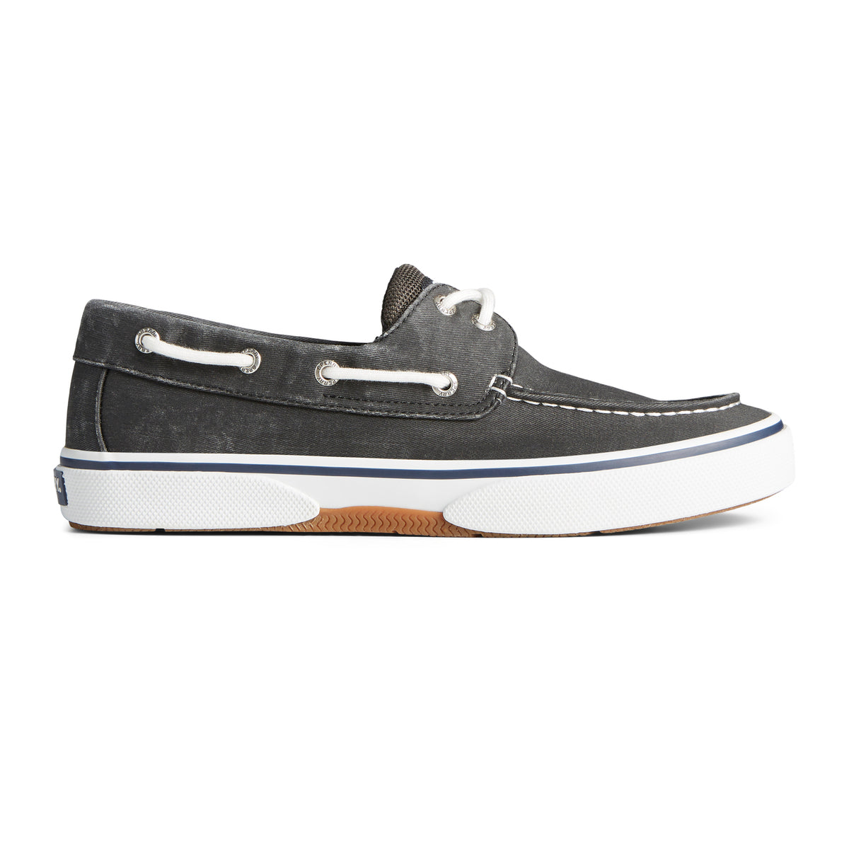 Halyard 2 Eye Saltwashed men's boat shoe sneaker in black #colour_black