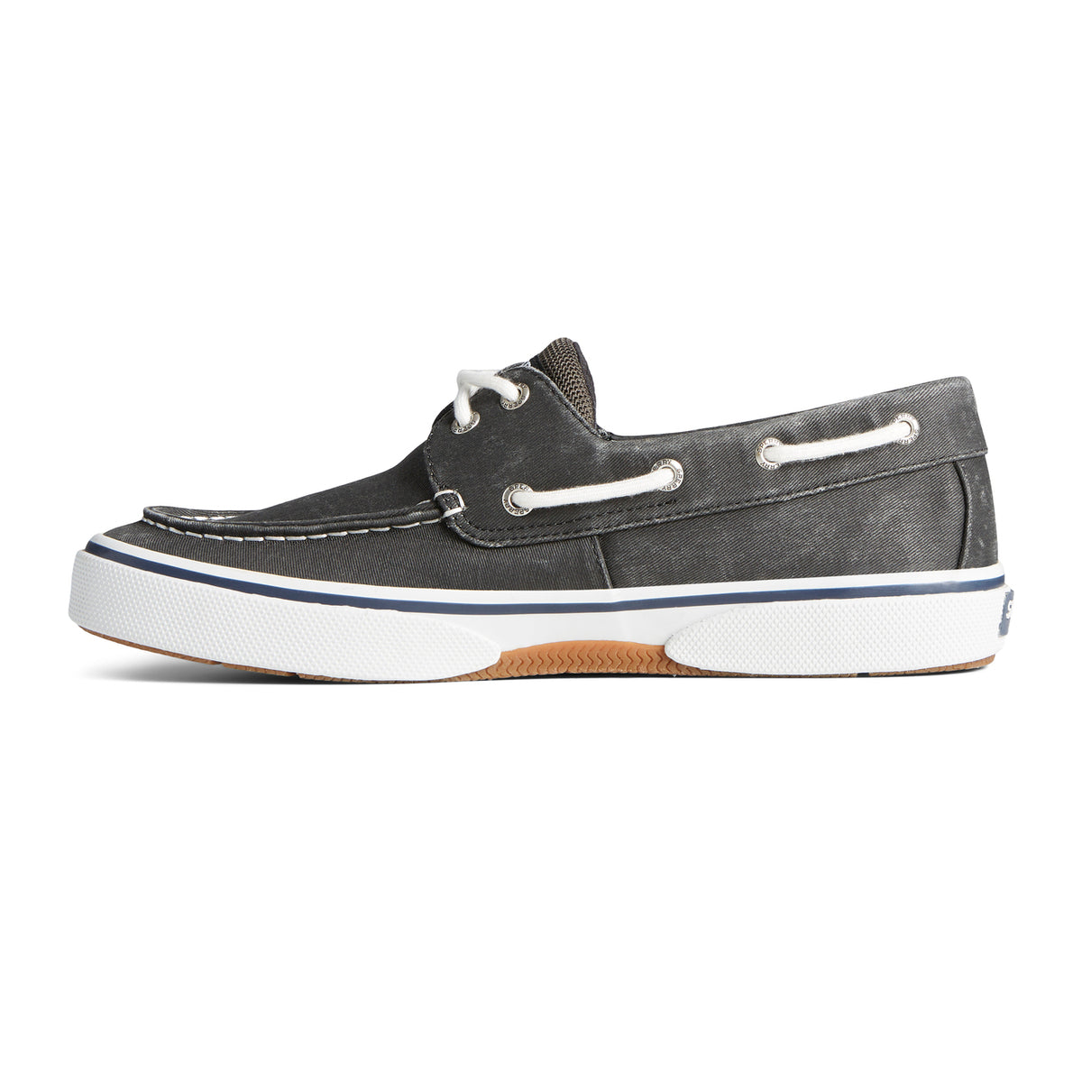 Halyard 2 Eye Saltwashed men's boat shoe sneaker in black #colour_black